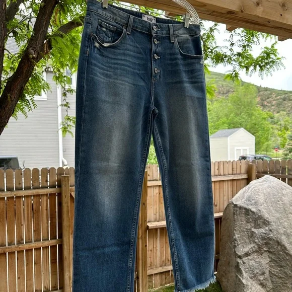 Paige Anthropologie High Rise Sarah Straight Distressed Cropped Jeans Button Fly - Picture 7 of 16